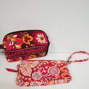 Vera Bradley Set Retired Carnaby Makeup Raspberry Fizz Wristlet Bags Pink Yellow